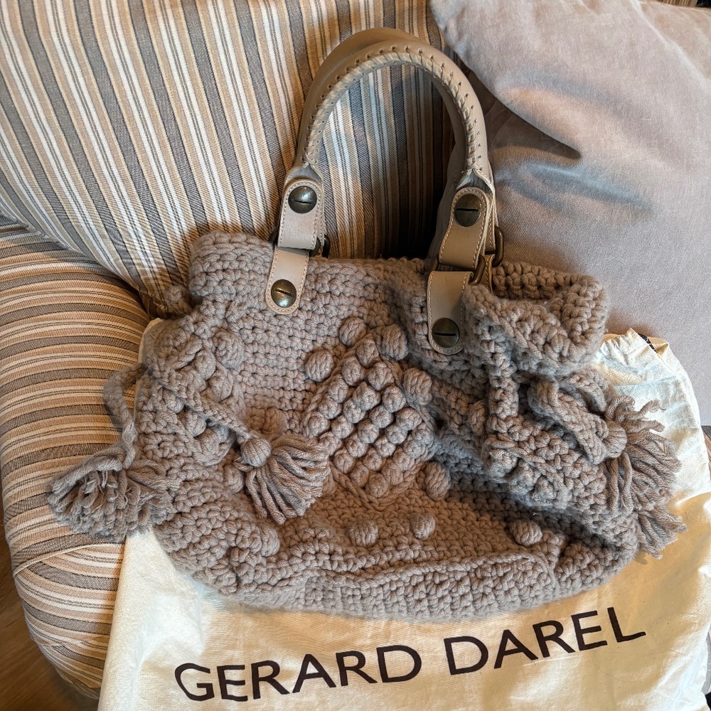 Gerard Darel Crochet Knit Tassel Tote NWOT beige